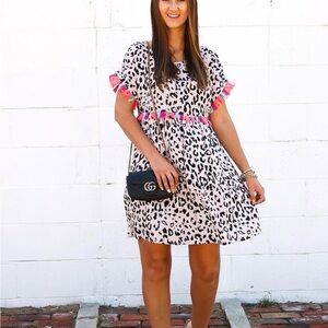 Leopard Print Mini Dress with Pink Highlights